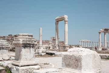 Panorama of ruins of Laodicea, ancient city in Asia Minor. Denizli, Turkey