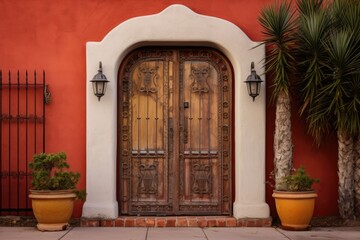 side view of spanish revival door with wrought iron accents