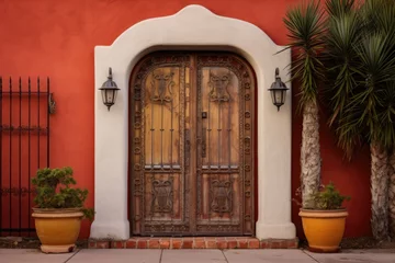 Foto op Canvas side view of spanish revival door with wrought iron accents © Natalia