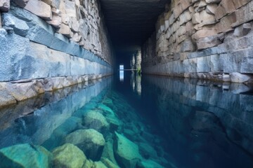 underground reservoir filled with clear blue water