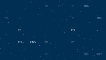 Template animation of evenly spaced 200 percent symbols of different sizes and opacity. Animation of transparency and size. Seamless looped 4k animation on dark blue background with stars