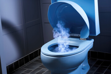 concept of a stinky toilet, conveying the discomfort and unpleasantness associated with a lack of cleanliness in the bathroom. - obrazy, fototapety, plakaty