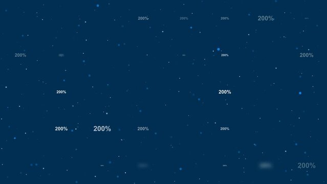 Template animation of evenly spaced 200 percent symbols of different sizes and opacity. Animation of transparency and size. Seamless looped 4k animation on dark blue background with stars