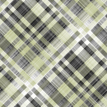 Check Plaid Sealess Pattern, Diagonal Gingham Simple Windowpane in Black, White and Green Background Texture. Natural nude fabric and textile swatch design