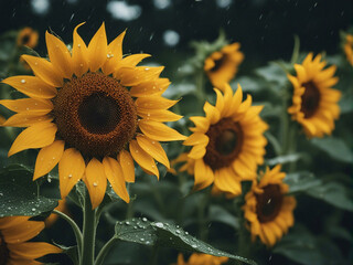 sunflower on a blue sunflower field