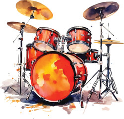 Fototapeta premium Watercolor drum set on white background