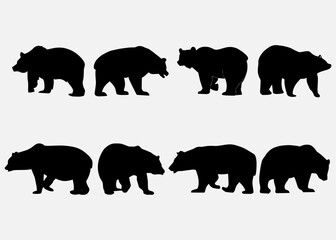 Bear silhouettes, Set of black bears, vector, eps.