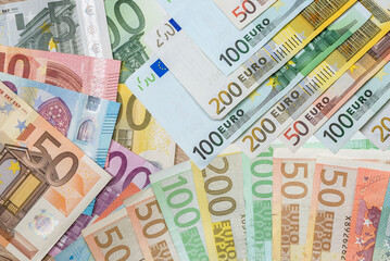 Euro cash background, Eur seamless pattern of banknotes