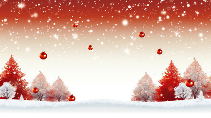 Red Christmas ornament balls on red snowy background, room for marketing copy and text, winter seasonal
