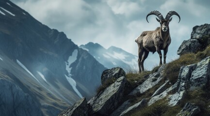 Obraz premium Ibex in its natural habitat, wildlife photography. Generative AI
