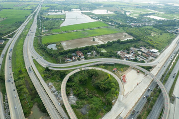 aerial view of highway with car, road top view, transportation