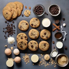 Fototapeta na wymiar a flatlay of cookie and ingredients - 1