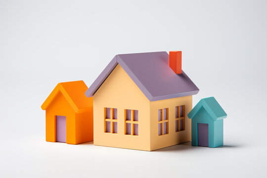Simple toy houses on a white background. Image on the subject of real estate or mortgage.
