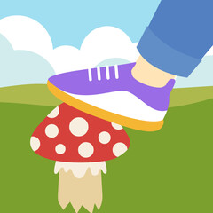 Illustration of a fly agaric and a man's foot