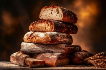 A captivating image of a stack of freshly baked bread, showcasing its texture and aroma