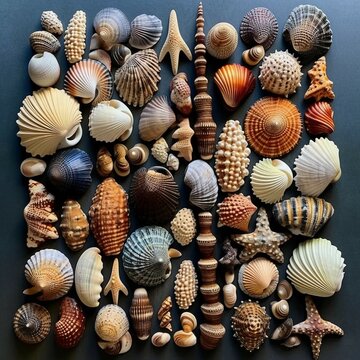 A captivating image of a seashell collection arranged artistically