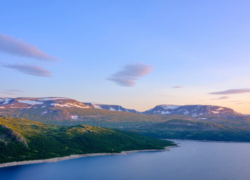 Aerial view of mountains and lake in Hallingskarvet National Park,Norway