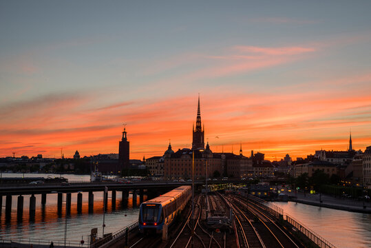 Sunset over city of Stockholm,Sweden