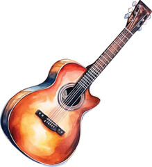 Watercolor acoustic guitar on white background