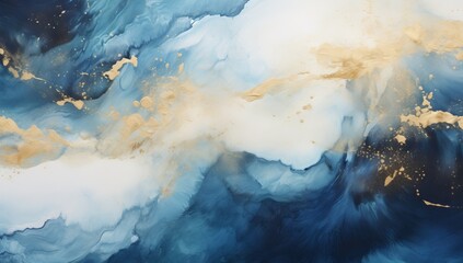 Abstract Ripples of Gold and Blue Dance Across the Canvas