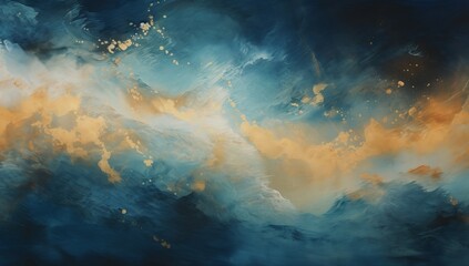 Fototapeta na wymiar Blue and Yellow Cloudscape: An Ethereal Painting of the Sky's Colorful Atmosphere