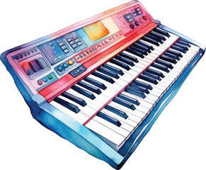 Fototapeta premium Watercolor electric keyboard on white background