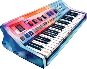 Fototapeta premium Watercolor electric keyboard on white background