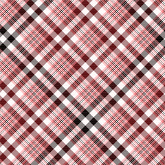 Check Plaid Seamless Pattern, Diagonal Gingham In Black, Red (Maroon) and White Multi, Lumberjack Tartan Vector Pixel Textured with Herringbone