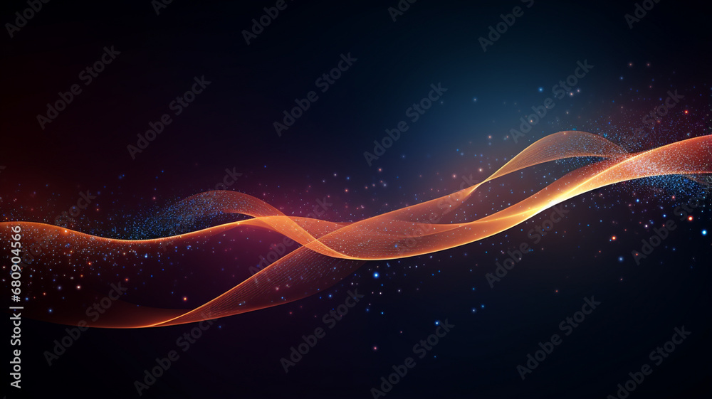 Poster particle wave with dots on dark abstract background. abstract background with dots and waves