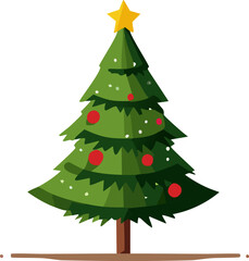 Christmas tree with red decorations isolated on white