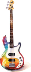 Watercolor bass guitar on white background