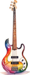 Watercolor bass guitar on white background