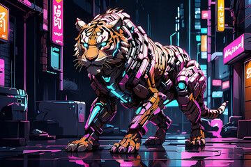 tiger illustration with cyberpunk style