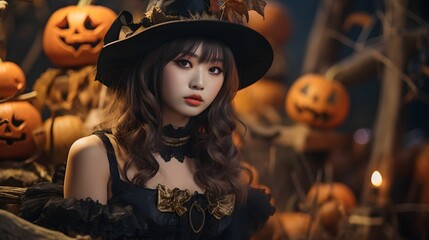 ハロウィンで仮装する女性