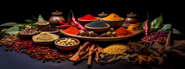 an array of exotic spices, presented in a way that emphasizes color and aroma