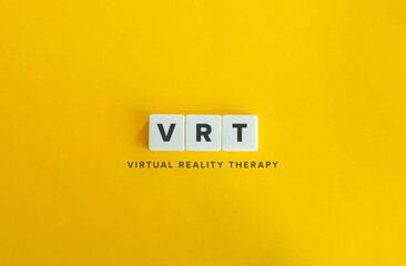 Virtual reality therapy (VRT). Letter Tiles on Yellow Background. Minimal Aesthetic.