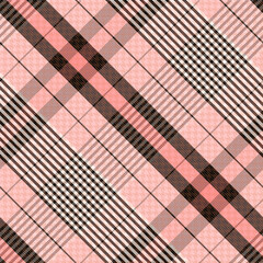 Check Plaid Seamless Pattern, Diagonal Gingham Simple Pixel Textured In Black, Pink Color With Herringbone and Hounds Tooth Tartan