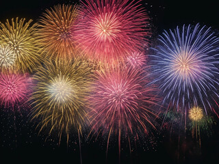 colorful fireworks for celebrations on black ba