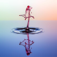 Beautiful scenic view of a water droplet falling into a calm pond, creating a shape of a lady