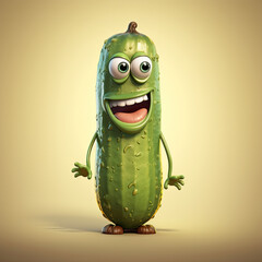 3D Illustration of cucumber  character that is drawn in cartoon style, AI Generated