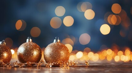 Fototapeta premium Sparkling Golden Christmas Ornaments Decoration Defocused Bokeh Background