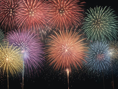 colorful fireworks for celebrations on black ba