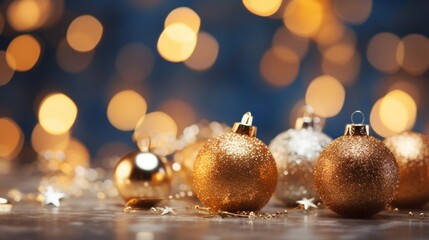 Sparkling Golden Christmas Ornaments Decoration Defocused Bokeh Background