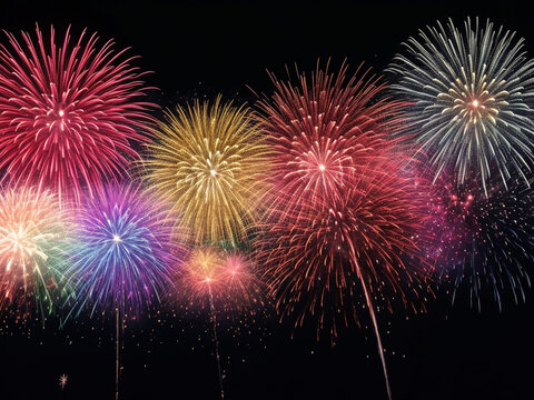 colorful fireworks for celebrations on black ba