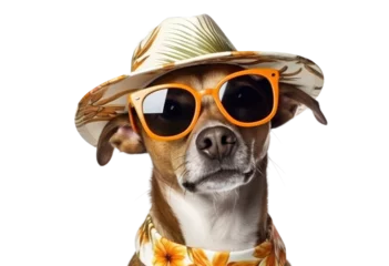Poster funny dog with sunglasses and hat on transparent background © Renata Hamuda
