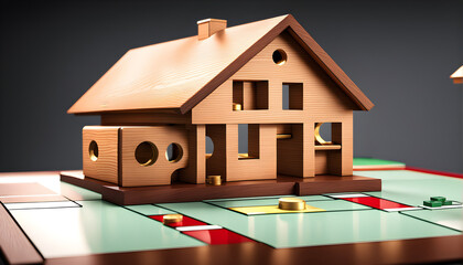 Holzhaus auf Spielbrett - Symbolgrafik für Immobilien