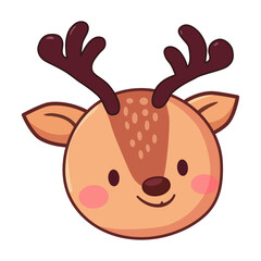 cute reindeer head with horn cartoon character vector illustration. flat design.