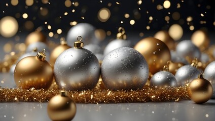silver and golden christmas particles and sprinkles for a holiday celebration