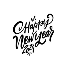 Happy New Year hand drawn black color calligraphy lettering phrase. Winter holiday sign. Isolated on white background.