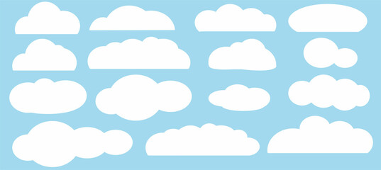 white clouds on a blue background, a set of cloud icons, a cloud symbol for the design of your website, logo, application. flat design style